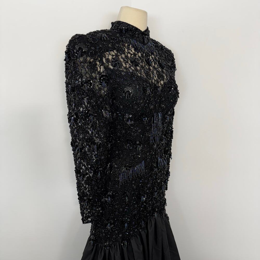 Oleg Cassini Black Tie Evening Heavily Beaded Gown with Trumpet Skirt Dress 6 - Picture 9 of 14